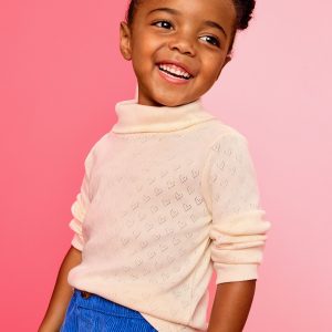 Long Sleeve Pointelle Heart Turtleneck Top