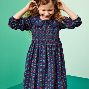 Embroidered Corduroy Dress with Pockets