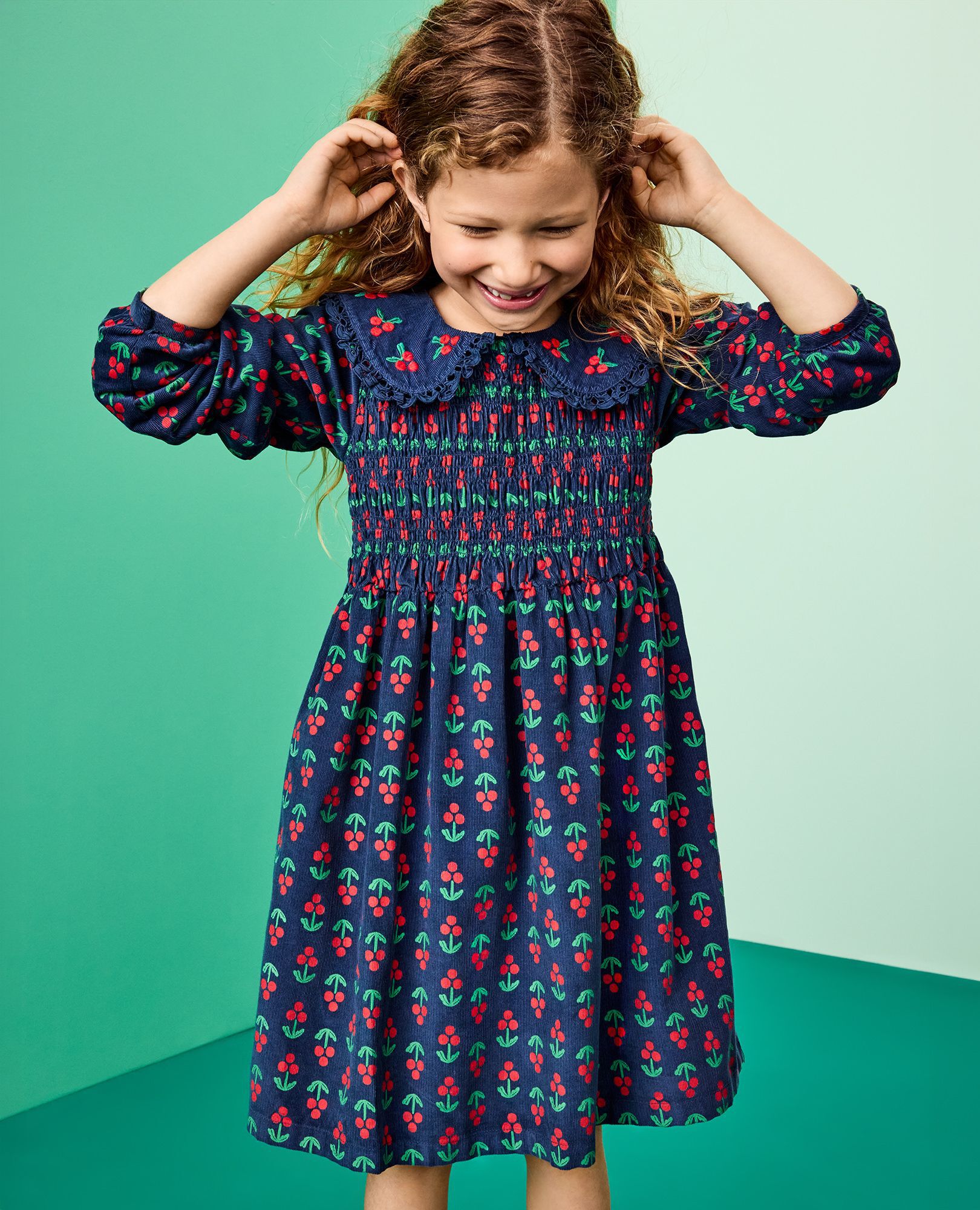Embroidered Corduroy Dress with Pockets