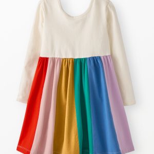 Long Sleeve Rainbow Skater Dress with Pockets