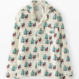 Adult Disney Mickey Mouse Holiday Flannel Pajama Top