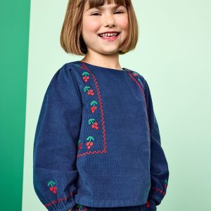 Long Sleeve Corduroy Embroidered Top