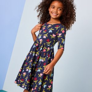 Elbow Sleeve Skater Dress with Pockets