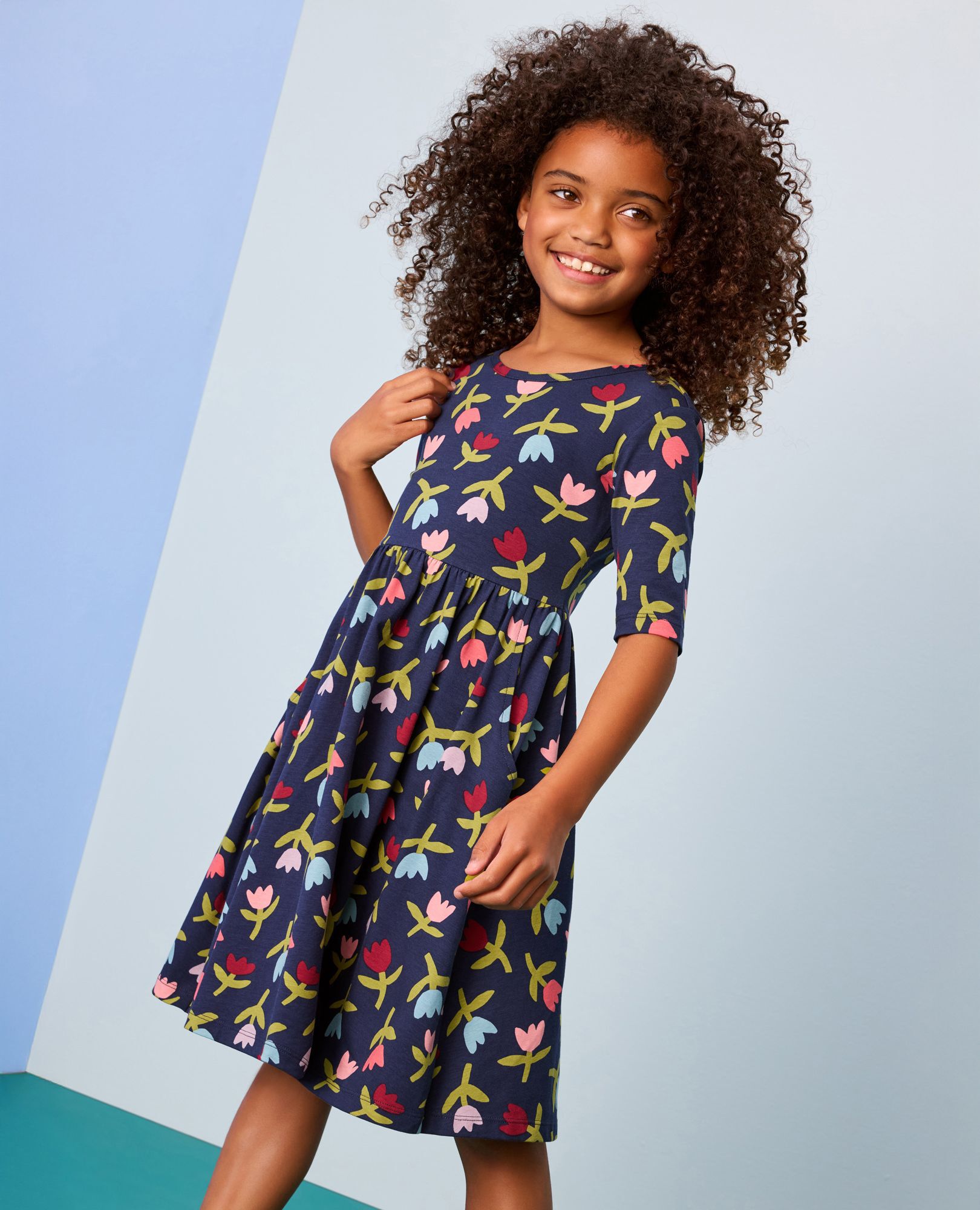 Elbow Sleeve Skater Dress with Pockets - Image 2