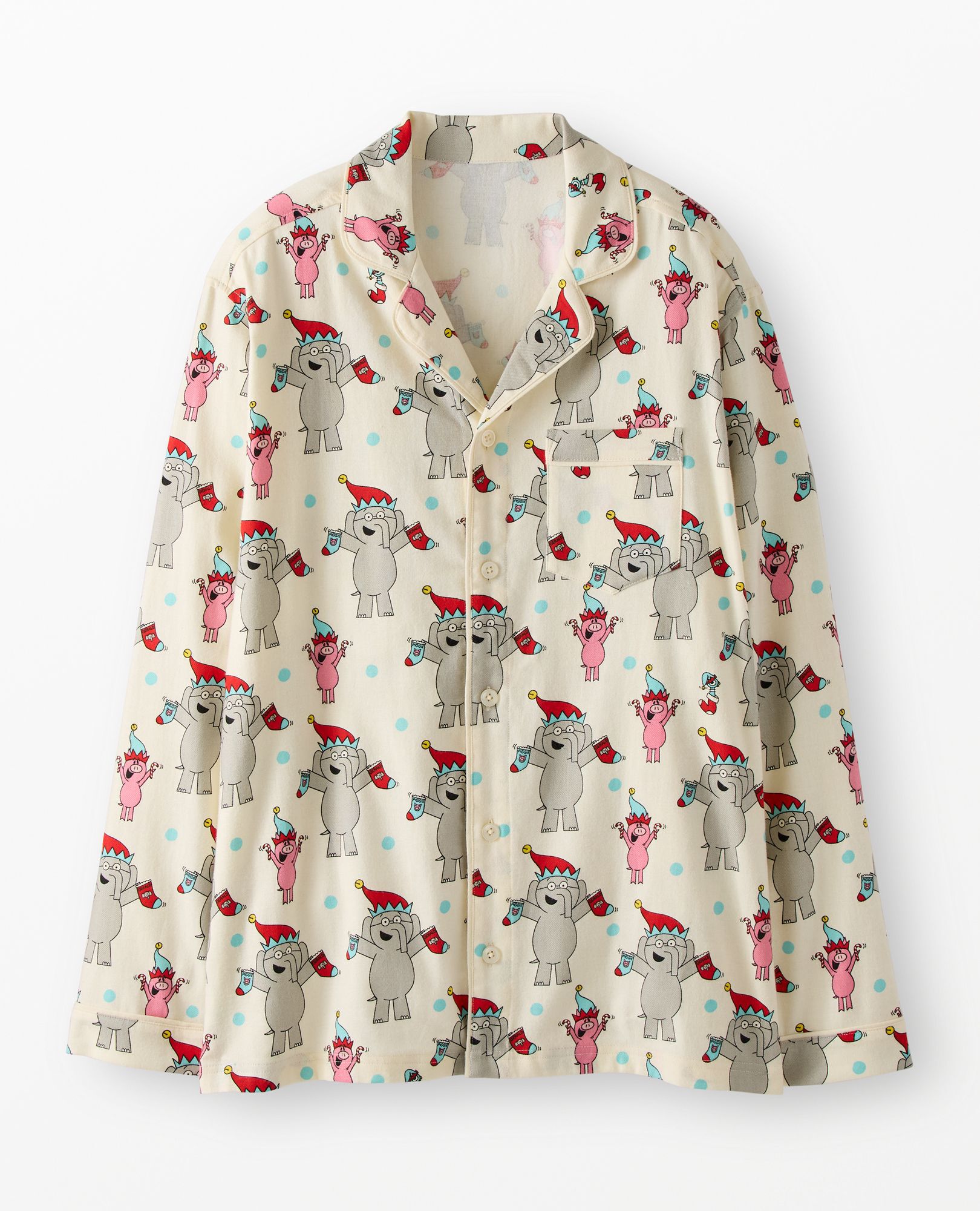 Adult Elephant & Piggie Holiday Flannel Pajama Top