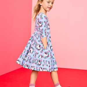 Long Sleeve Ruffle Skater Dress with Pockets