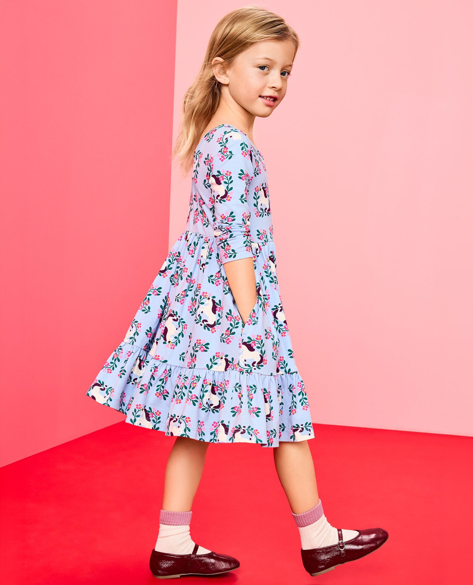 Long Sleeve Ruffle Skater Dress with Pockets