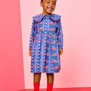 Long Sleeve Ruffle Collar Twill Dress with Pockets