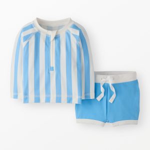 Baby Striped Rashguard & Swim Trunks Set