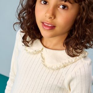 Long Sleeve Pointelle Collared T-Shirt