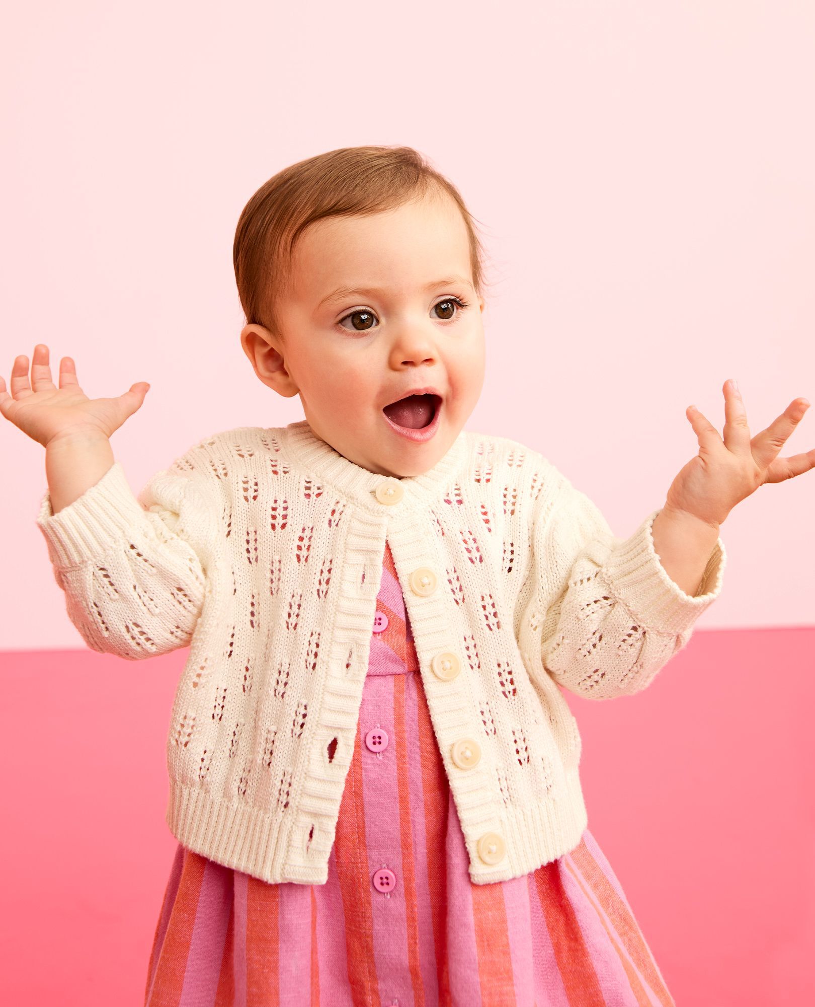 Baby Balloon Sleeve Pointelle Cardigan