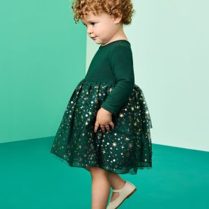 Baby Long Sleeve Tulle Shimmer Dress
