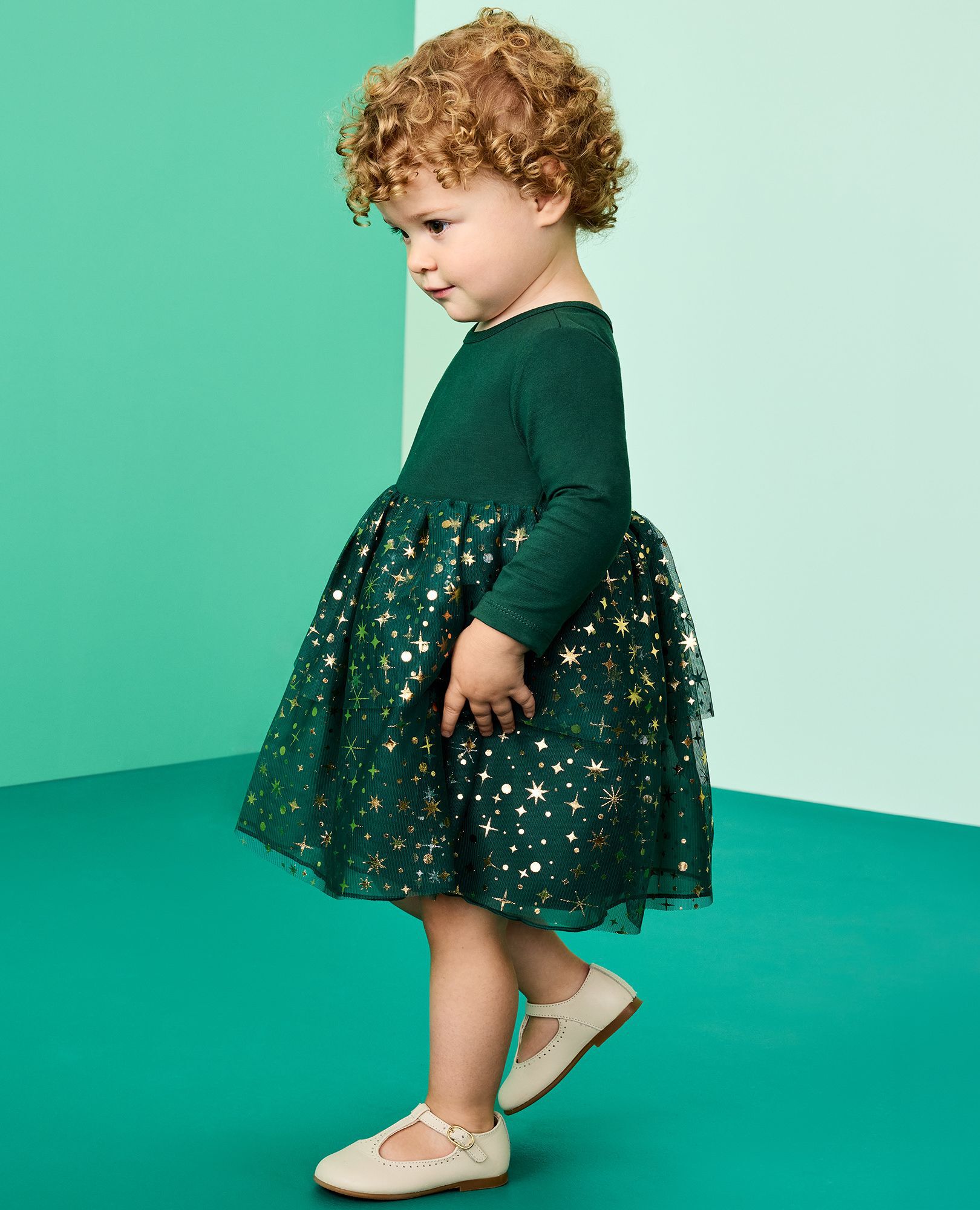 Baby Long Sleeve Tulle Shimmer Dress