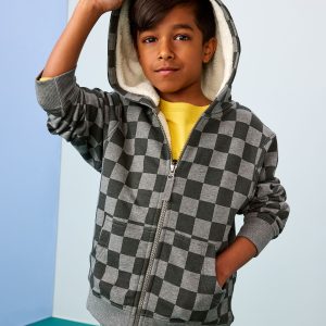 French Terry Faux Shearling Lined Hoodie