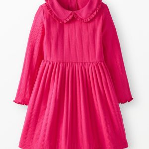 Long Sleeve Collared Pointelle Dress with Pockets