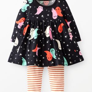 Baby Halloween Long Sleeve Pocket Dress & Leggings Set