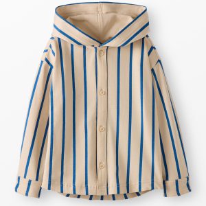 French Terry Hooded Striped Button Up Shirt