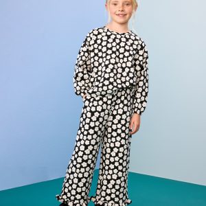 Jacquard Wide Leg Ruffle Pants