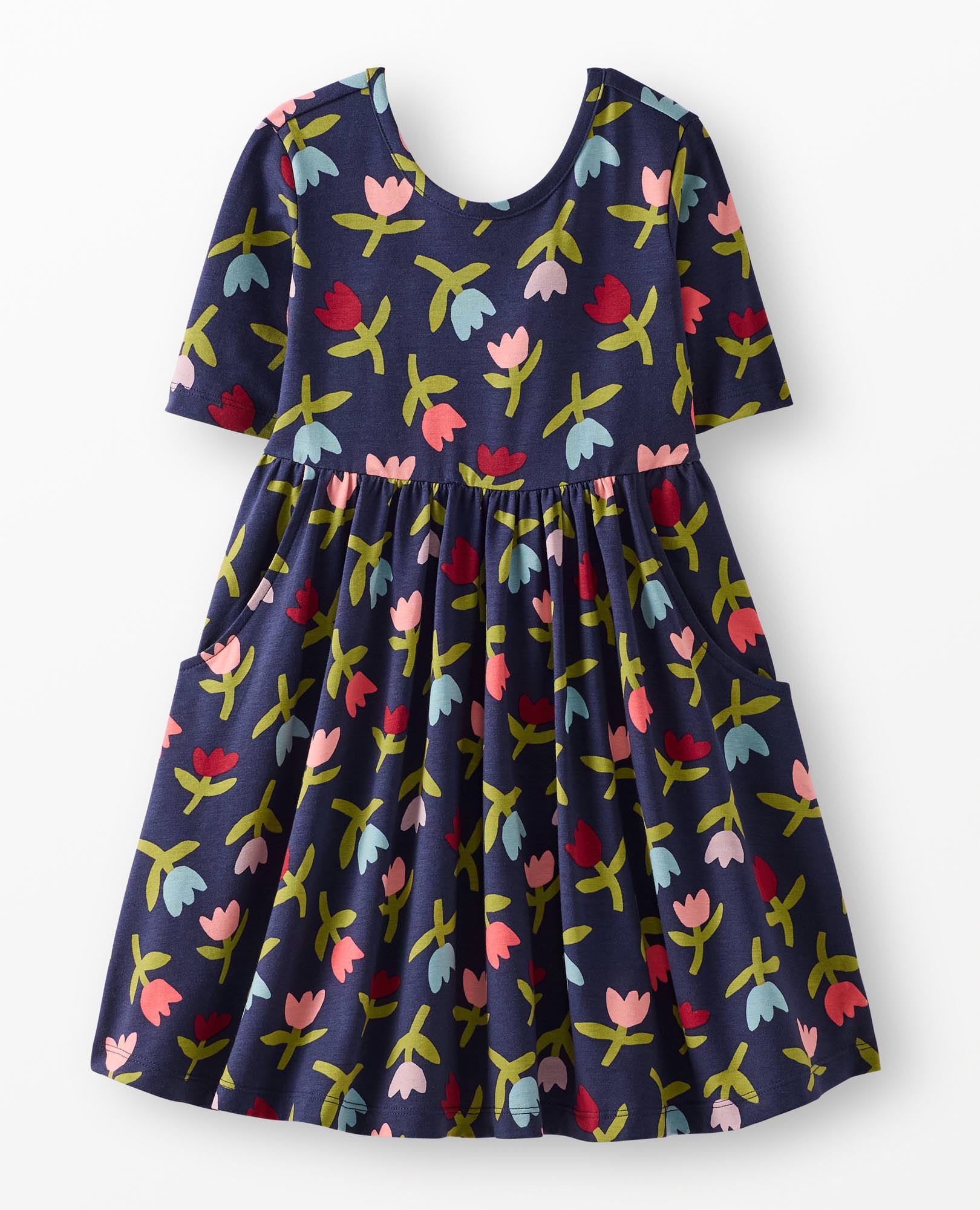 Elbow Sleeve Skater Dress with Pockets - Image 3