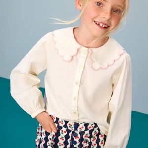 Long-Sleeve Collared Twill Top