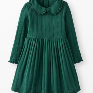 Long Sleeve Collared Pointelle Dress with Pockets