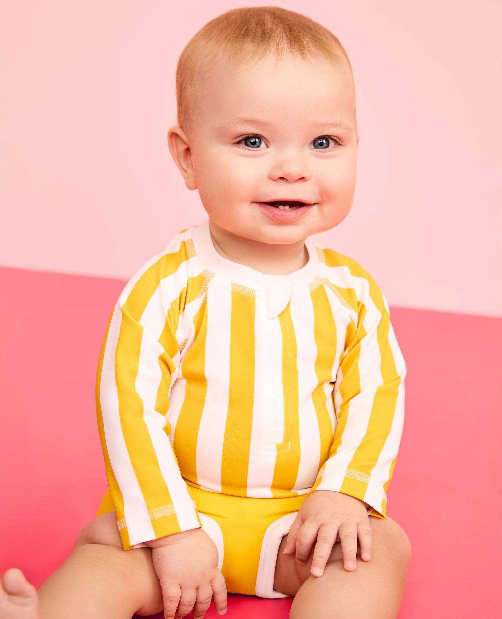 Baby Striped Rashguard & Swim Trunks Set