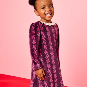 Long Sleeve Collared Velour Swing Dress