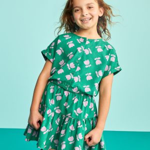 Dolman Sleeve Linen Top & Tiered Skirt Set
