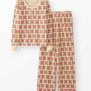 Women's Holiday Long Sleeve Waffle Henley Pajama Set
