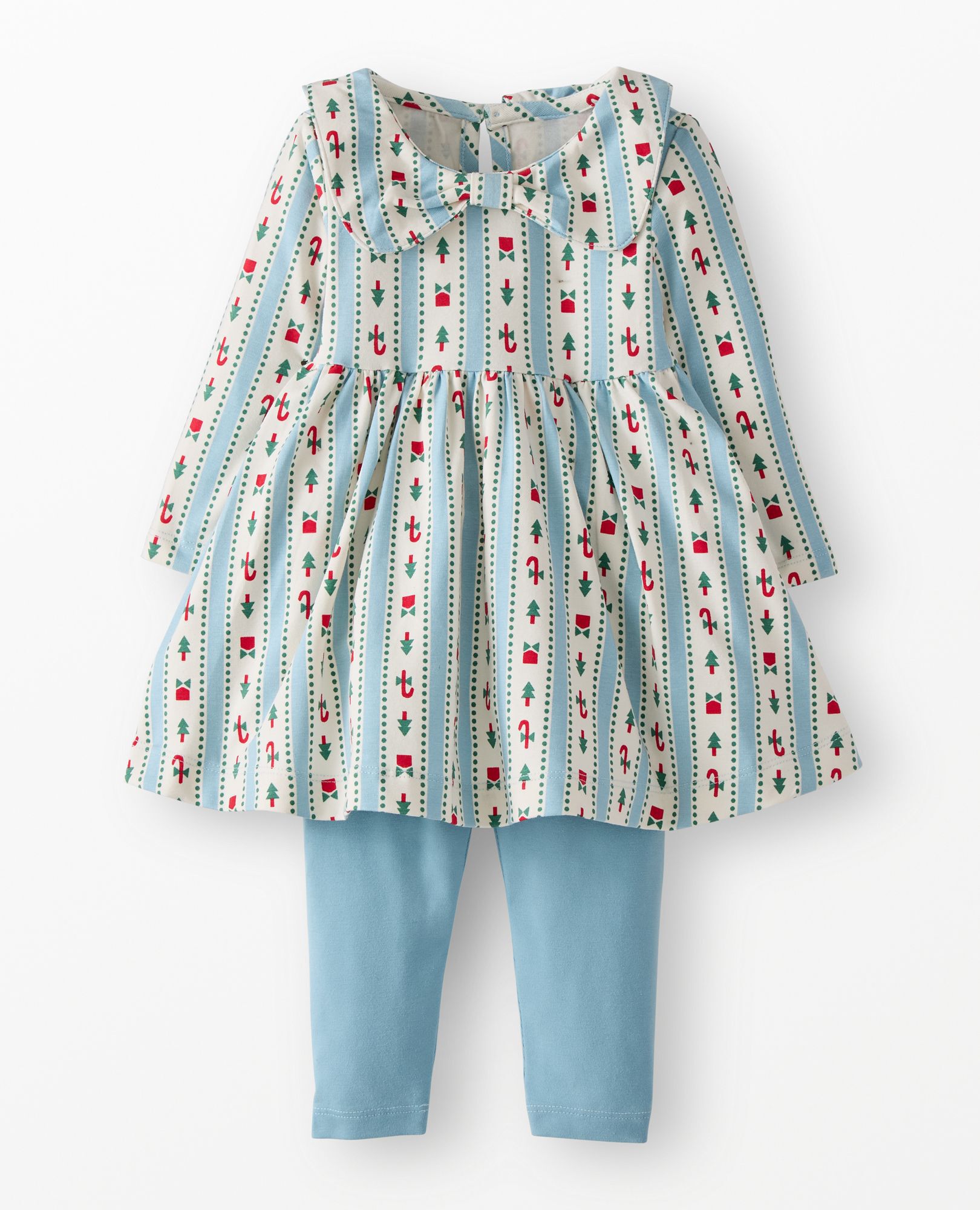 Baby Holiday Long Sleeve Bow Skater Dress & Leggings Set