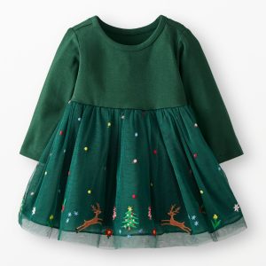 Baby Long Sleeve Tulle Embroidered Dress