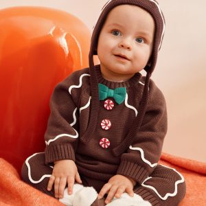 Baby Gingerbread Sweater Romper & Hat Set