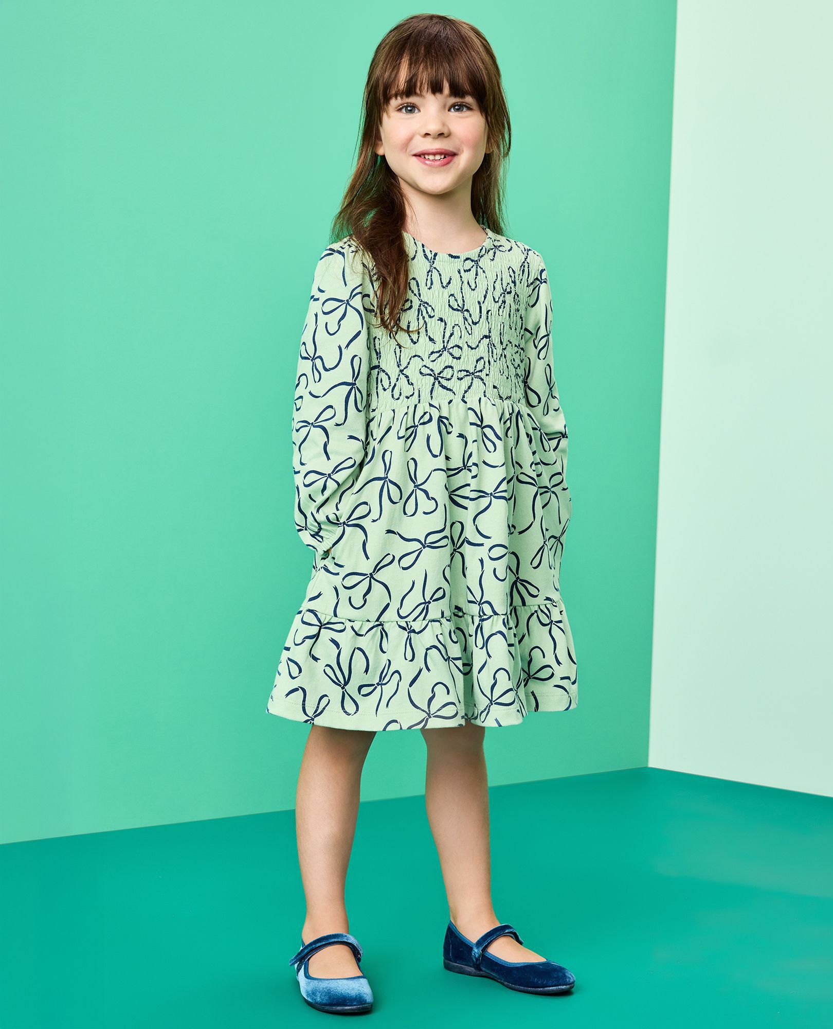Long Sleeve Smocked Tiered Dress with Pockets - Image 6