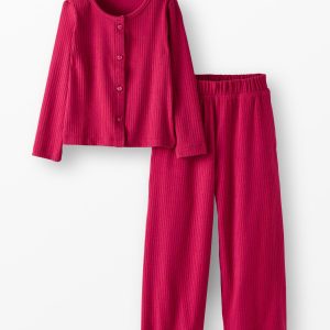 Heart Button Cardigan & Wide Leg Pants Set