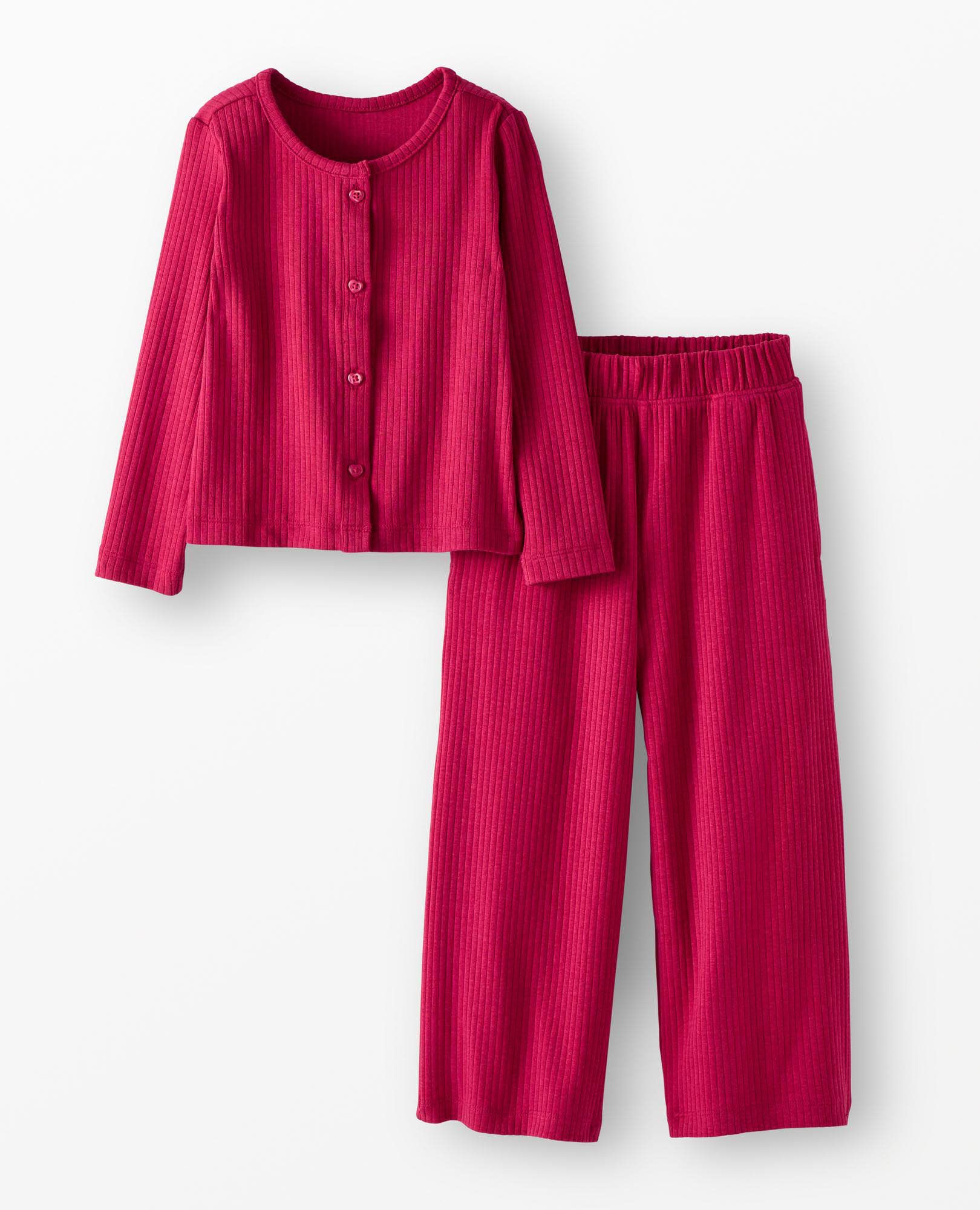 Heart Button Cardigan & Wide Leg Pants Set - Image 2
