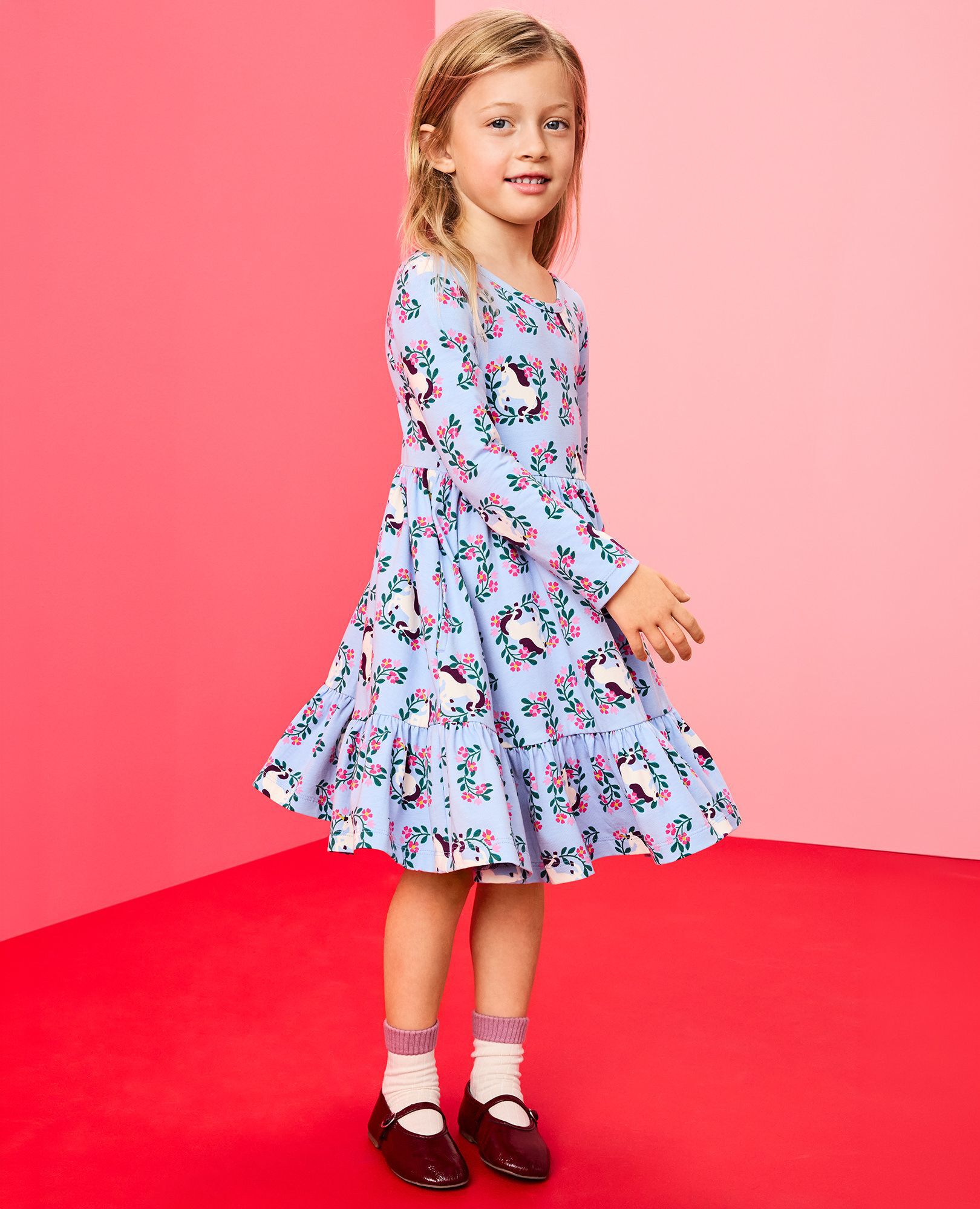 Long Sleeve Ruffle Skater Dress with Pockets - Image 4