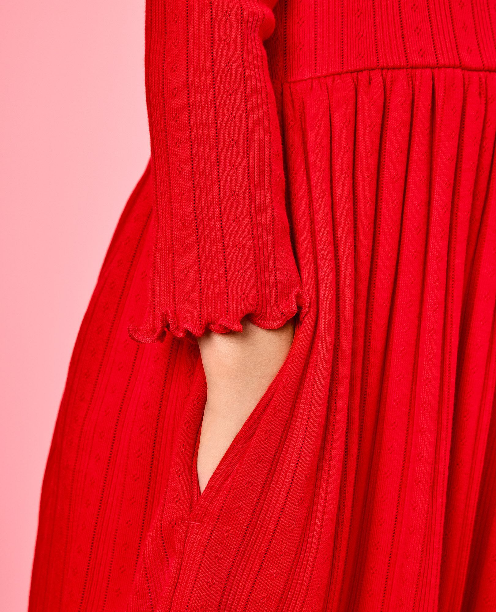 Long Sleeve Collared Pointelle Dress with Pockets - Image 8