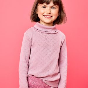 Long Sleeve Pointelle Heart Turtleneck Top