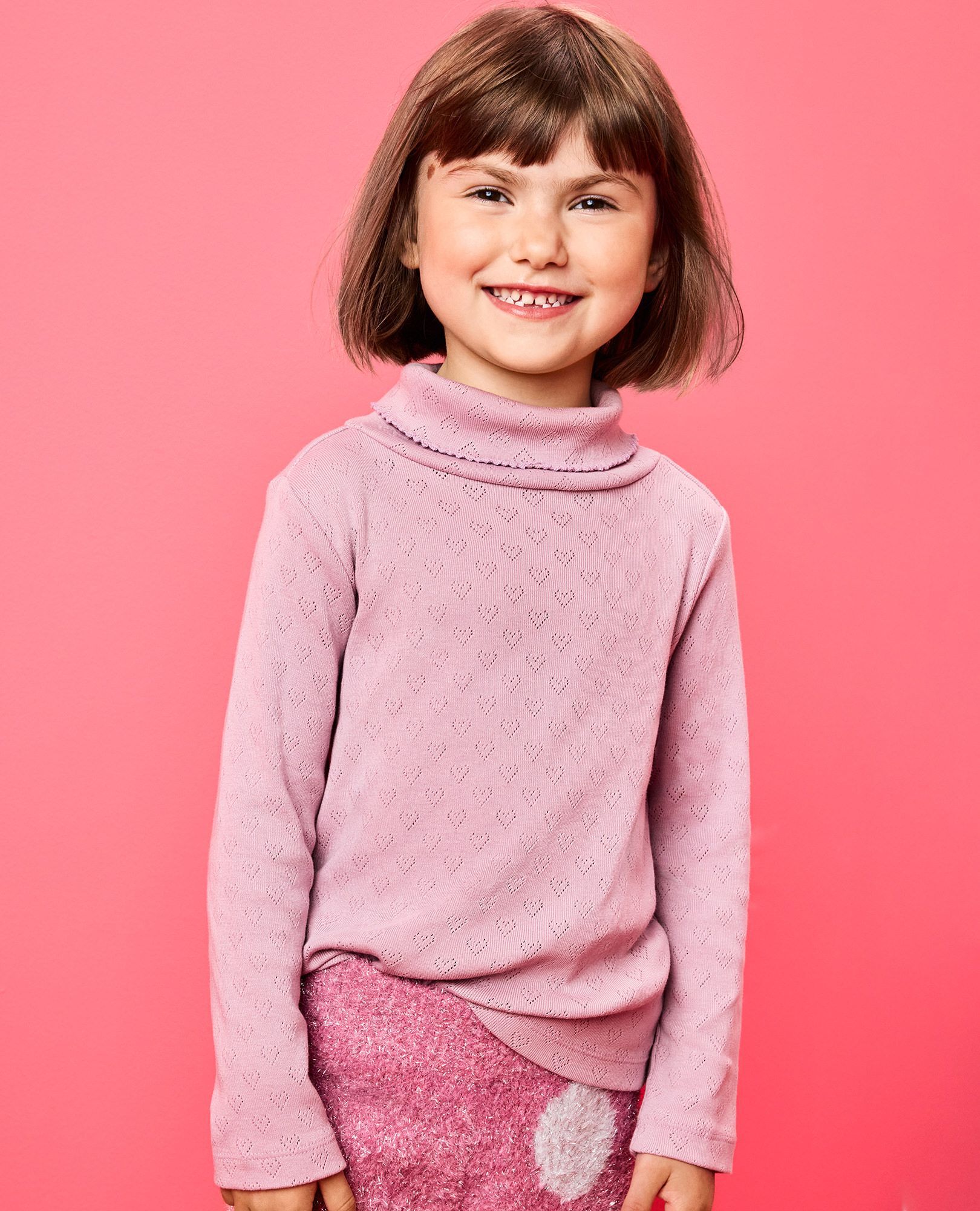 Long Sleeve Pointelle Heart Turtleneck Top - Image 3