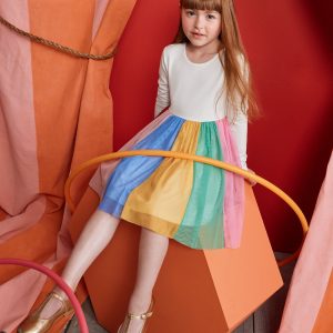 Long Sleeve Tulle Rainbow Dress