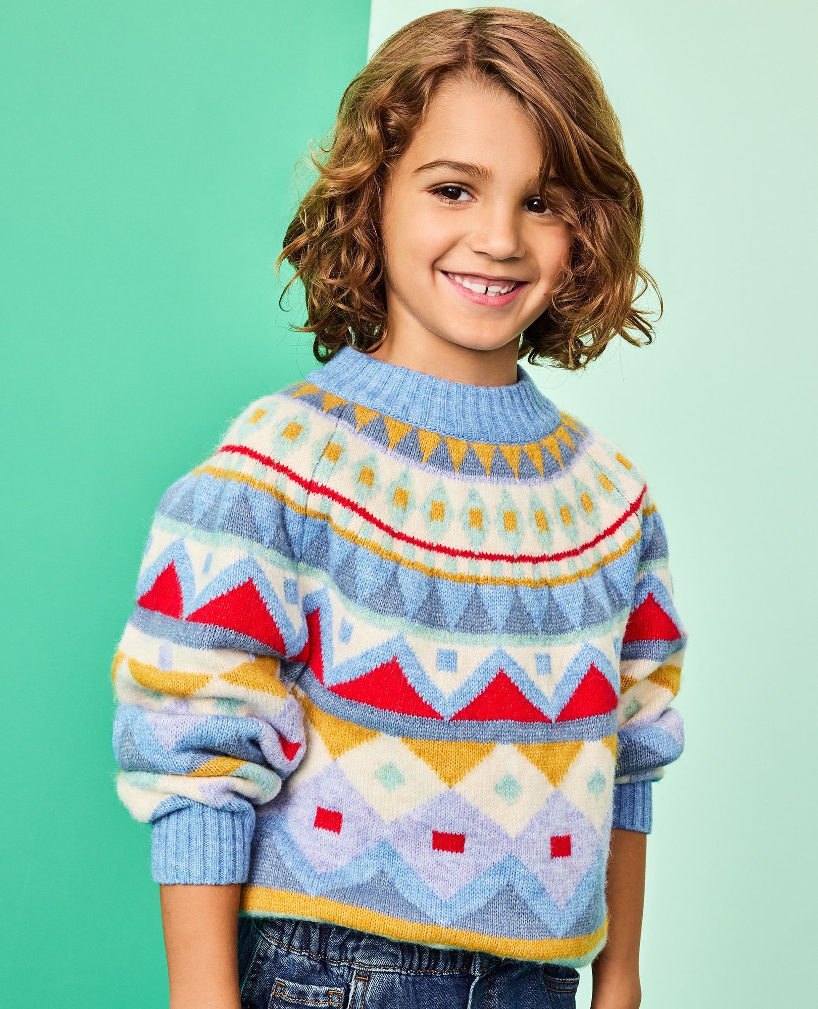 Fair Isle Mock Neck Sweater