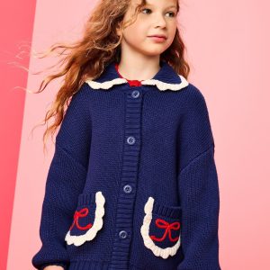 Collared Bow Pocket Cardigan