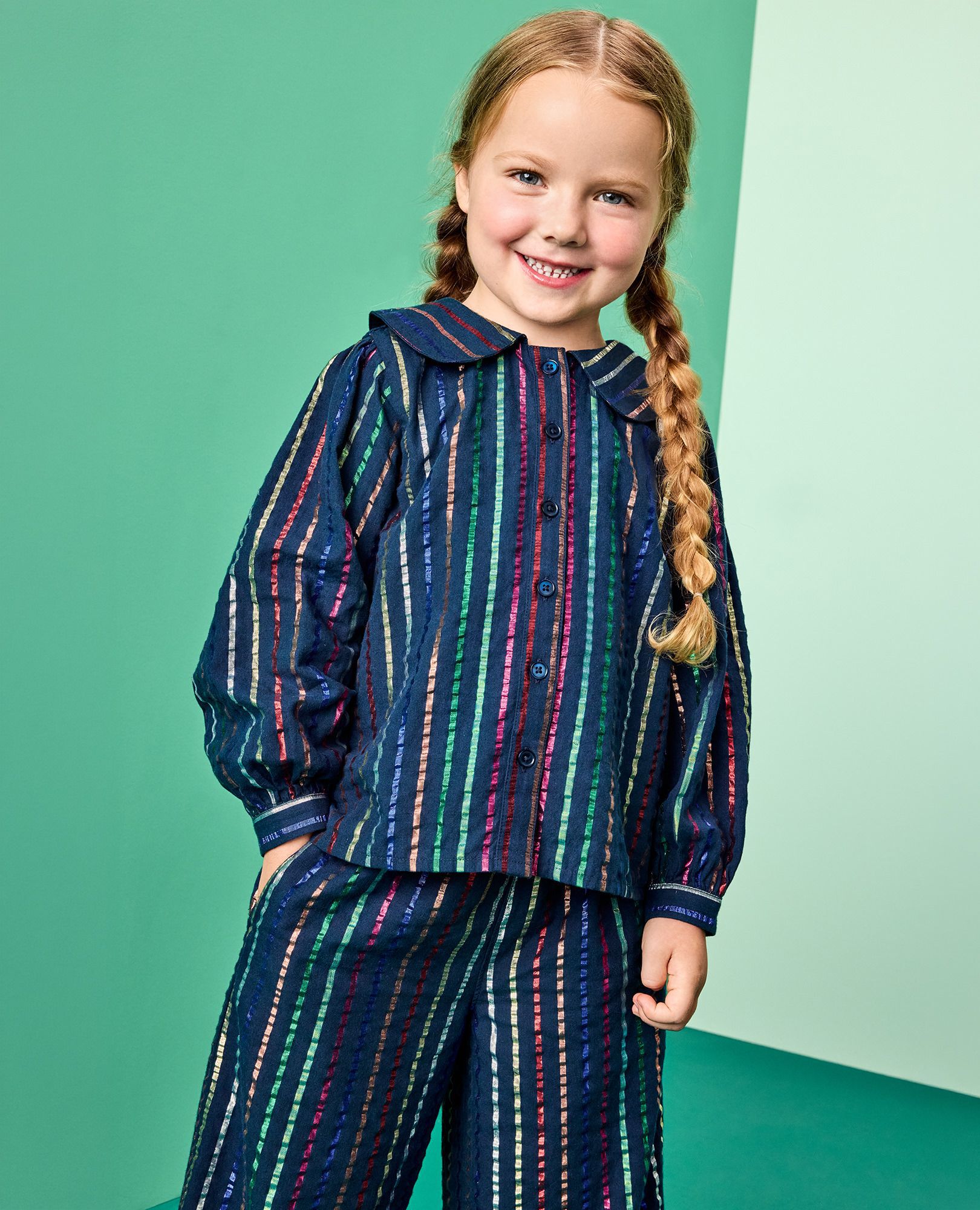 Long Sleeve Rainbow Stripe Top & Wide Leg Pants Set - Image 5