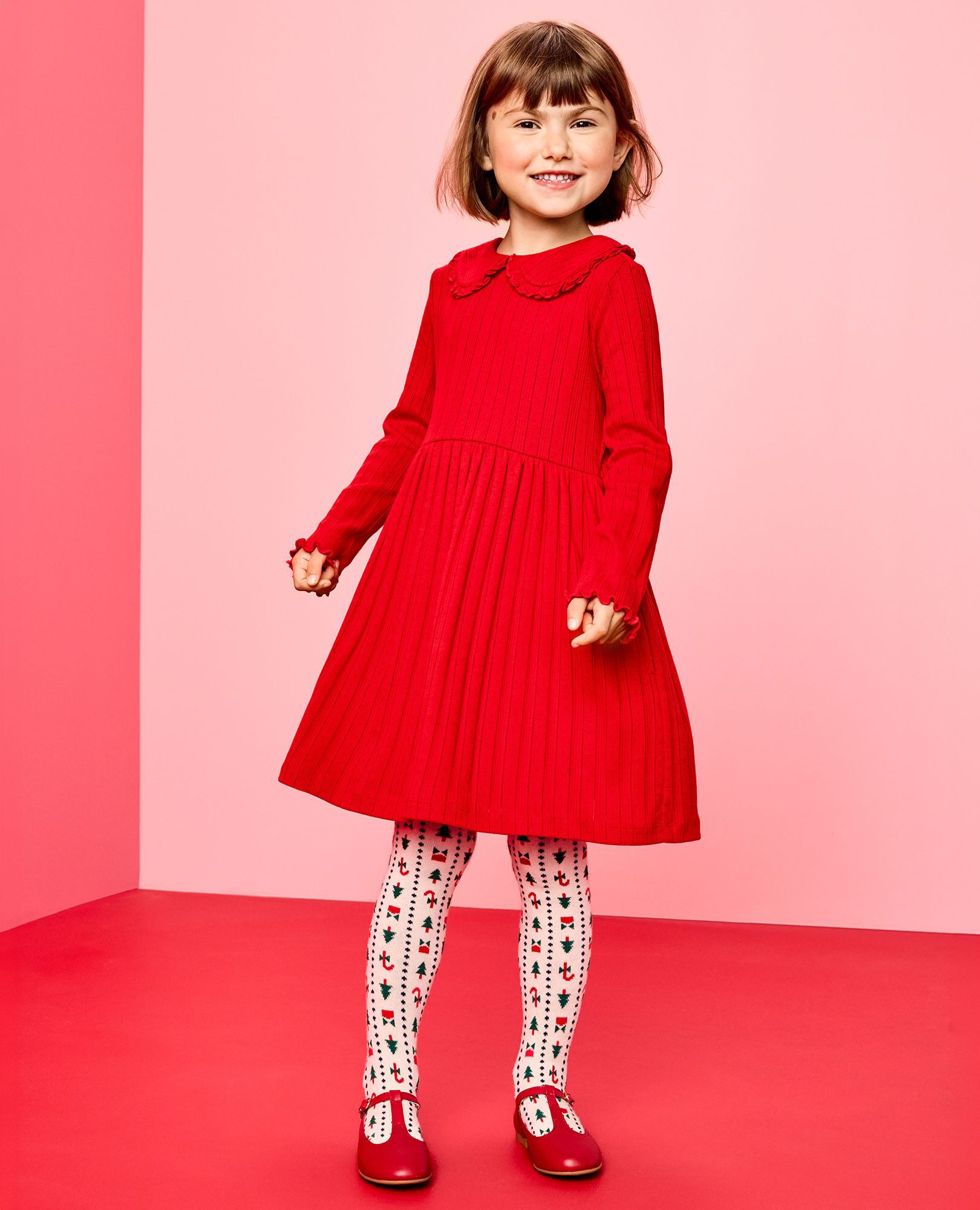 Long Sleeve Collared Pointelle Dress with Pockets - Image 3