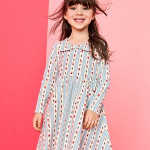 Holiday Long Sleeve Bow Collar Skater Dress with Pockets
