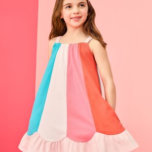 Sleeveless Colorblock Swing Dress with Pockets