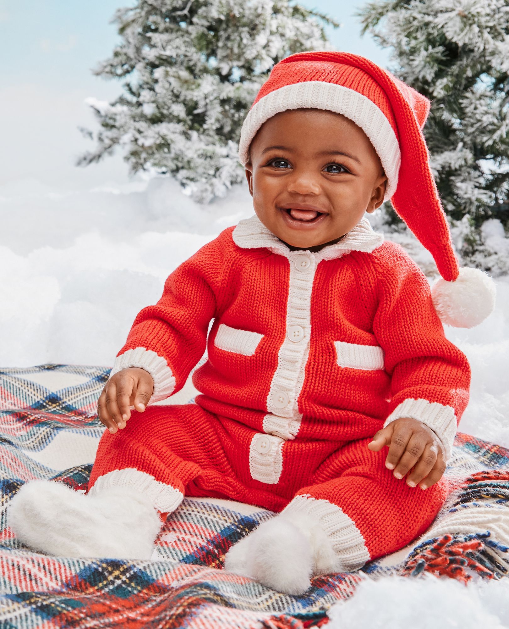 Baby Santa Sweater Romper & Hat Set