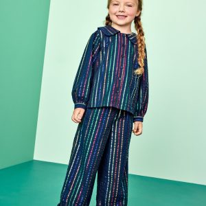 Long Sleeve Rainbow Stripe Top & Wide Leg Pants Set