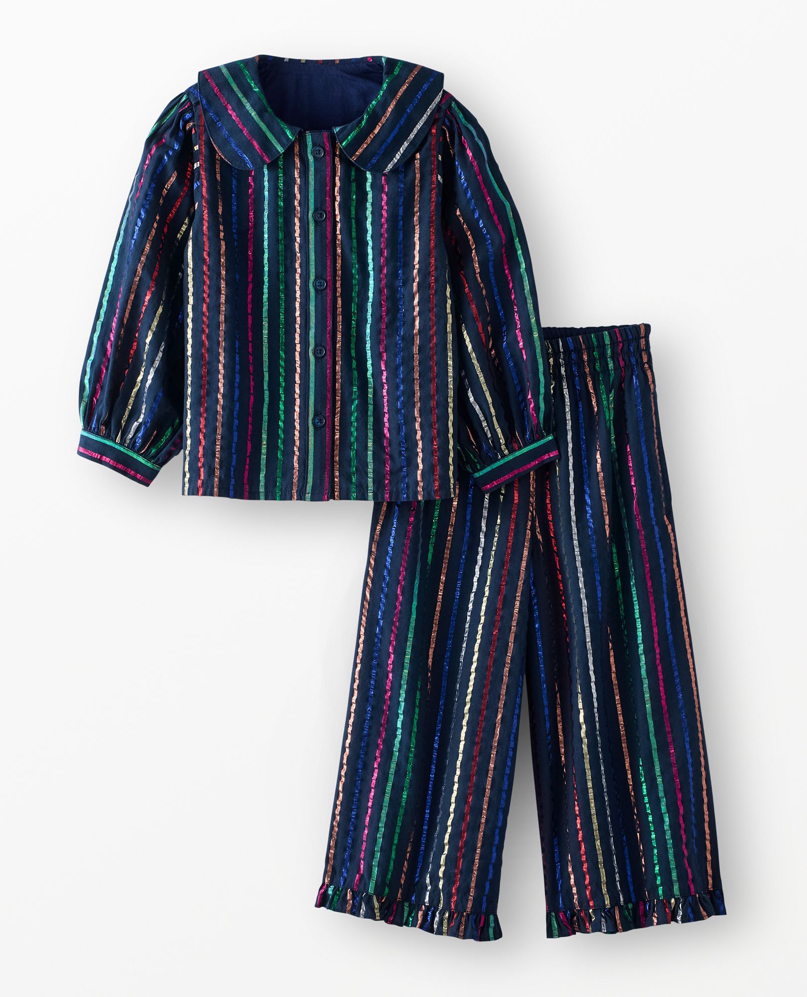 Long Sleeve Rainbow Stripe Top & Wide Leg Pants Set - Image 2