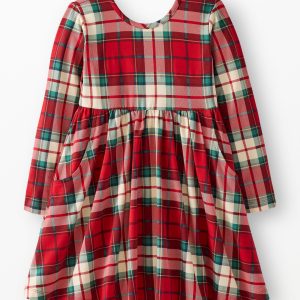 Long Sleeve Plaid Skater Dress with Pockets
